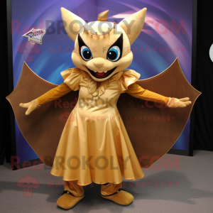 Gold Bat mascot costume character dressed with a A-Line Dress and Bracelets