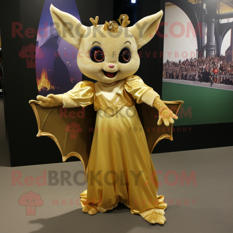 Gold Bat mascot costume character dressed with a A-Line Dress and Bracelets