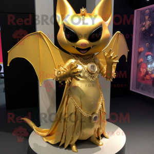 Gold Bat mascot costume character dressed with a A-Line Dress and Bracelets