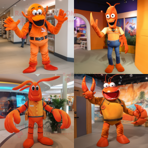 Orange Lobster mascot costume character dressed with a Flare Jeans and Belts