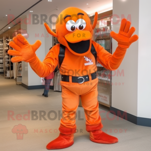 Orange Lobster mascot costume character dressed with a Flare Jeans and Belts