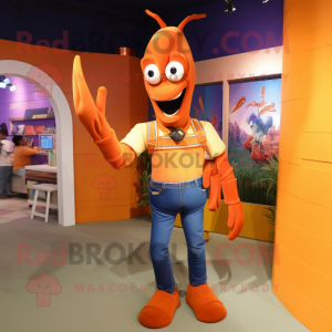 Orange Lobster mascot costume character dressed with a Flare Jeans and Belts