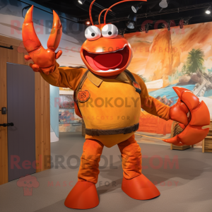 Orange Lobster mascot costume character dressed with a Flare Jeans and Belts