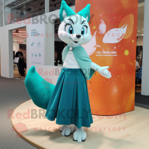 Teal Fox mascot costume character dressed with a Maxi Skirt and Anklets