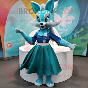 Teal Fox maskot drakt figur...