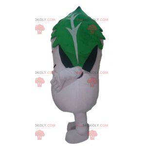 Dudhi white radish mascot with a leaf on his head -