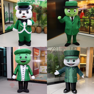 Forest Green Dim Sum mascot costume character dressed with a Suit Pants and Caps