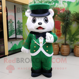 Forest Green Dim Sum mascot costume character dressed with a Suit Pants and Caps