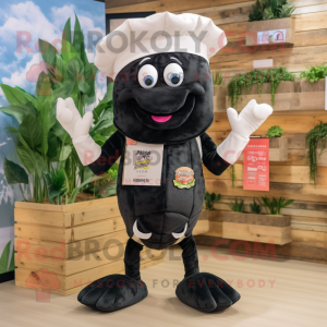 Black Shrimp Scampi mascot costume character dressed with a Playsuit and Pocket squares