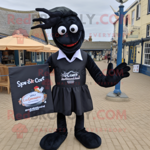 Black Shrimp Scampi mascot costume character dressed with a Playsuit and Pocket squares