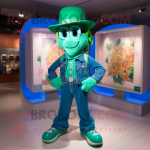 Turquoise Bunch Of Shamrocks mascot costume character dressed with a Bootcut Jeans and Bracelet watches