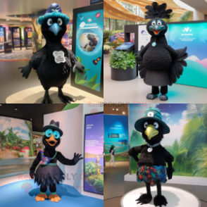 Black Peacock mascot costume character dressed with a Swimwear and Berets