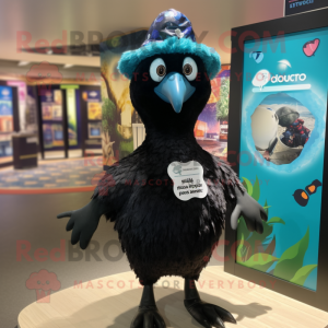 Black Peacock mascot costume character dressed with a Swimwear and Berets