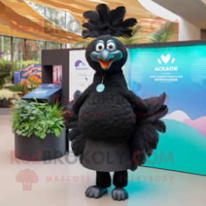 Black Peacock mascot costume character dressed with a Swimwear and Berets