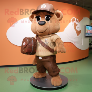 Brown Baseball Glove mascot costume character dressed with a Vest and Messenger bags