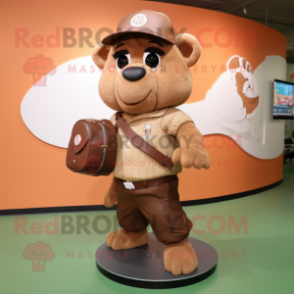 Brown Baseball Glove mascot costume character dressed with a Vest and Messenger bags