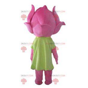 Mascote de flor de lírio muito sorridente e flor rosa -