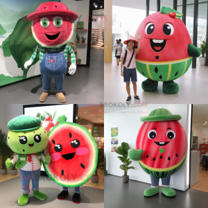 nan Watermelon mascot costume character dressed with a Boyfriend Jeans and Brooches
