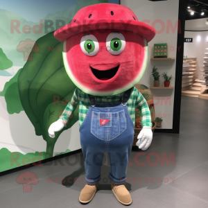 nan Watermelon mascot costume character dressed with a Boyfriend Jeans and Brooches