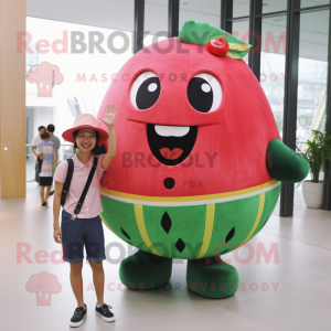 nan Watermelon mascot costume character dressed with a Boyfriend Jeans and Brooches