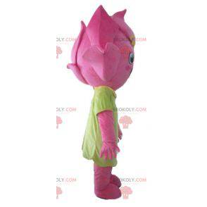 Mascote de flor de lírio muito sorridente e flor rosa -