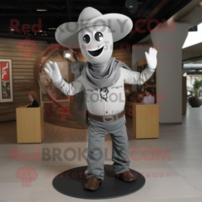 Gray Horseshoe mascot costume character dressed with a Long Sleeve Tee and Suspenders