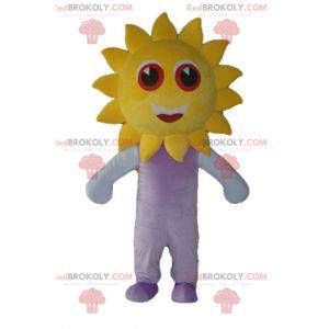 Mascotte de grand soleil jaune mignon et souriant -