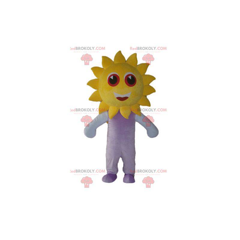 Mascotte de grand soleil jaune mignon et souriant -