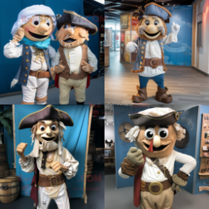 Cream Pirate mascot costume character dressed with a Chambray Shirt and Cummerbunds