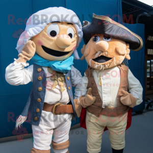 Cream Pirate mascot costume character dressed with a Chambray Shirt and Cummerbunds