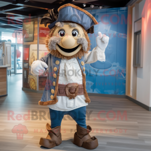 Cream Pirate mascot costume character dressed with a Chambray Shirt and Cummerbunds