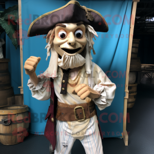 Cream Pirate mascot costume character dressed with a Chambray Shirt and Cummerbunds
