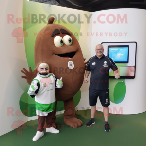 Brown Onion mascot costume character dressed with a Rugby Shirt and Smartwatches