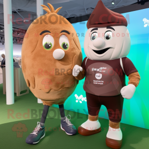 Brown Onion mascot costume character dressed with a Rugby Shirt and Smartwatches