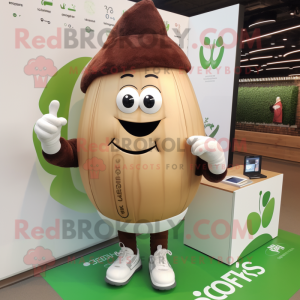 Brown Onion mascot costume character dressed with a Rugby Shirt and Smartwatches