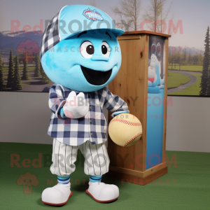 Cyan Baseball Ball mascot costume character dressed with a Flannel Shirt and Scarves
