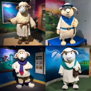 Cream Suffolk Sheep maskot...