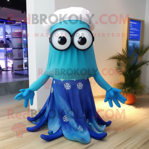 Blue Octopus maskot kostume...