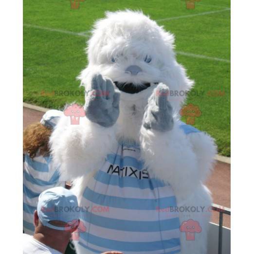 Mascote do yeti branco e azul todo peludo - Redbrokoly.com