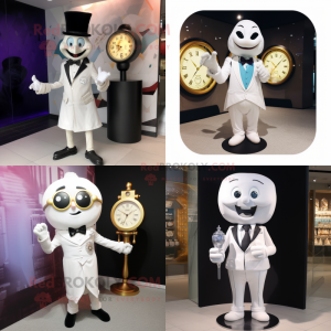 White Hourglass mascot costume character dressed with a Blazer and Clutch bags