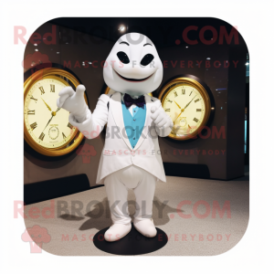 White Hourglass mascot costume character dressed with a Blazer and Clutch bags