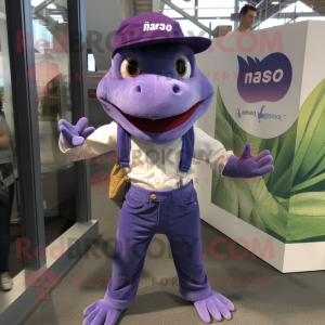 Purple Lizard mascot costume character dressed with a Mom Jeans and Pocket squares