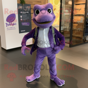 Purple Lizard mascot costume character dressed with a Mom Jeans and Pocket squares