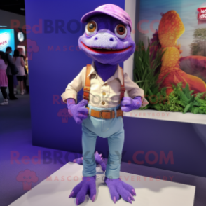 Purple Lizard mascot costume character dressed with a Mom Jeans and Pocket squares