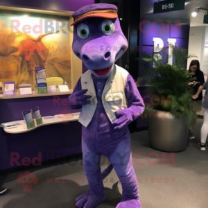 Purple Lizard mascot costume character dressed with a Mom Jeans and Pocket squares