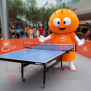 Orange Ping Pong Table mascot costume character dressed with a Midi Dress and Keychains