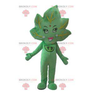 Mascote de folha verde gigante e sorridente - Redbrokoly.com