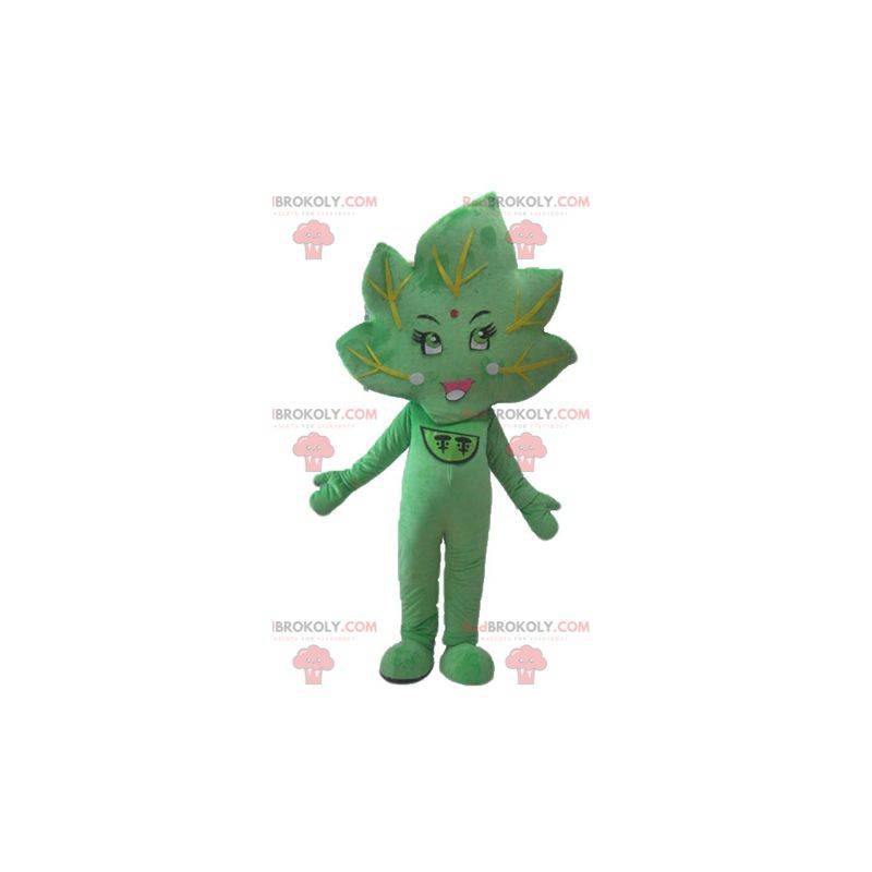 Mascotte de feuille verte géante et souriante - Redbrokoly.com