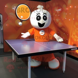 Orange Ping Pong Table mascot costume character dressed with a Midi Dress and Keychains