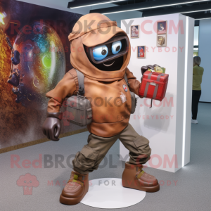 Rust Grenade mascot costume character dressed with a Jeggings and Messenger bags